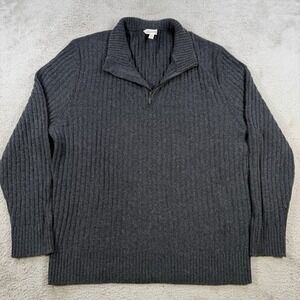 Garnet Hill Sweater Mens Large Grey 100% Cashmere Ribbed Knit 1/4 Zip Pullover